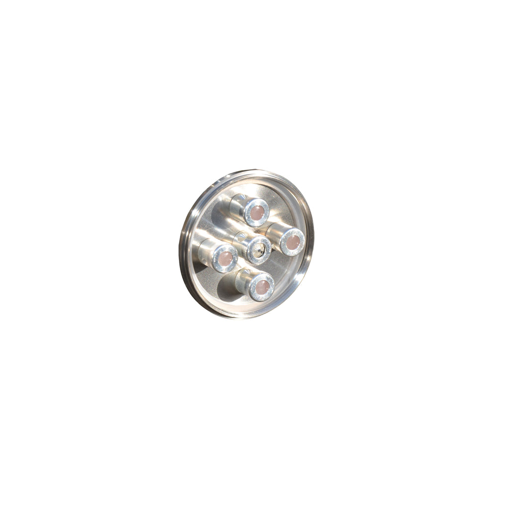 Kleine Rose 5 — five titanium vortex chambers with rose quartz crystals, chamber plate