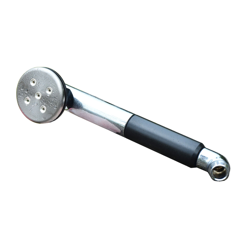 Kleine Rose 5 crystal vortex shower in pure titanium — full view with hand piece