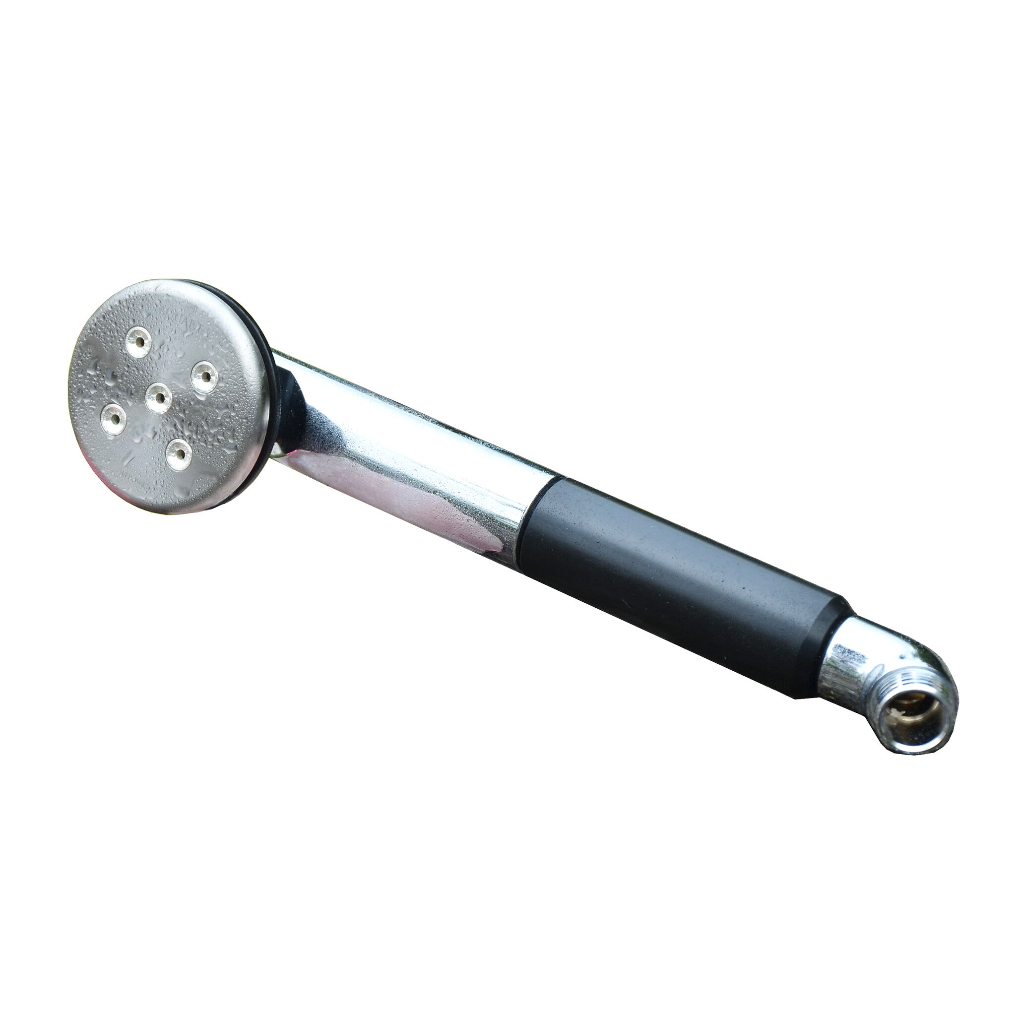 Kleine Rose 5 crystal vortex shower in pure titanium — full view with hand piece