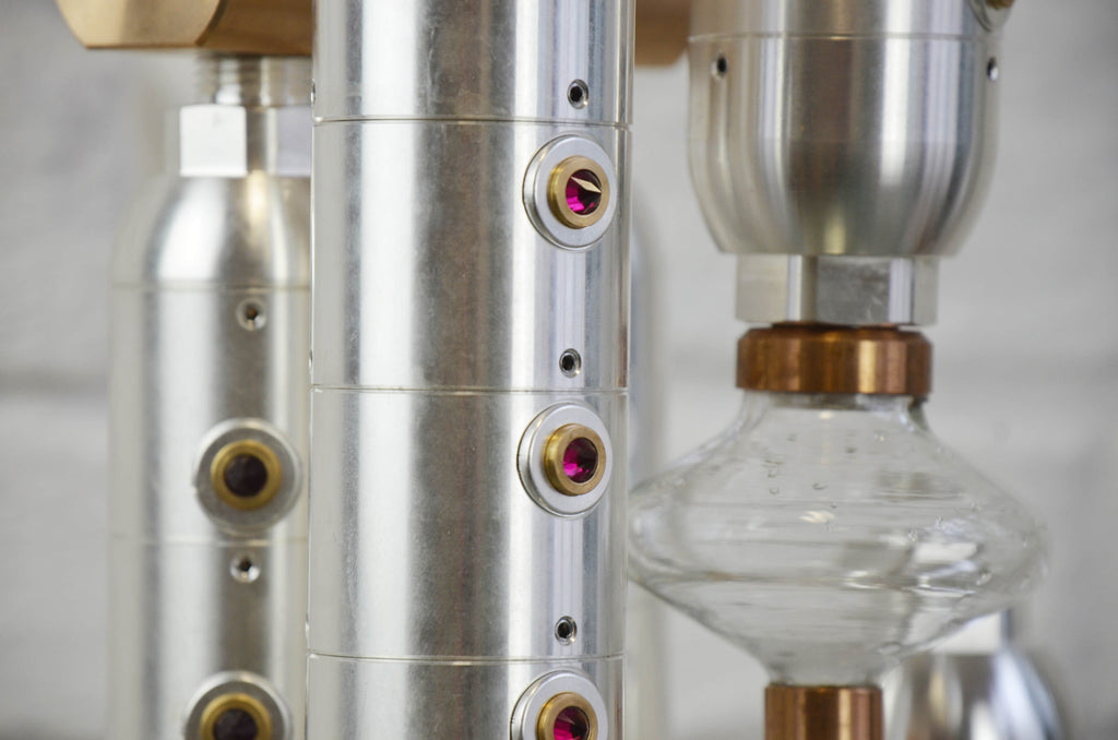 Unio Mystica 21 construction detail – titanium chambers with set rubies and glass sphere