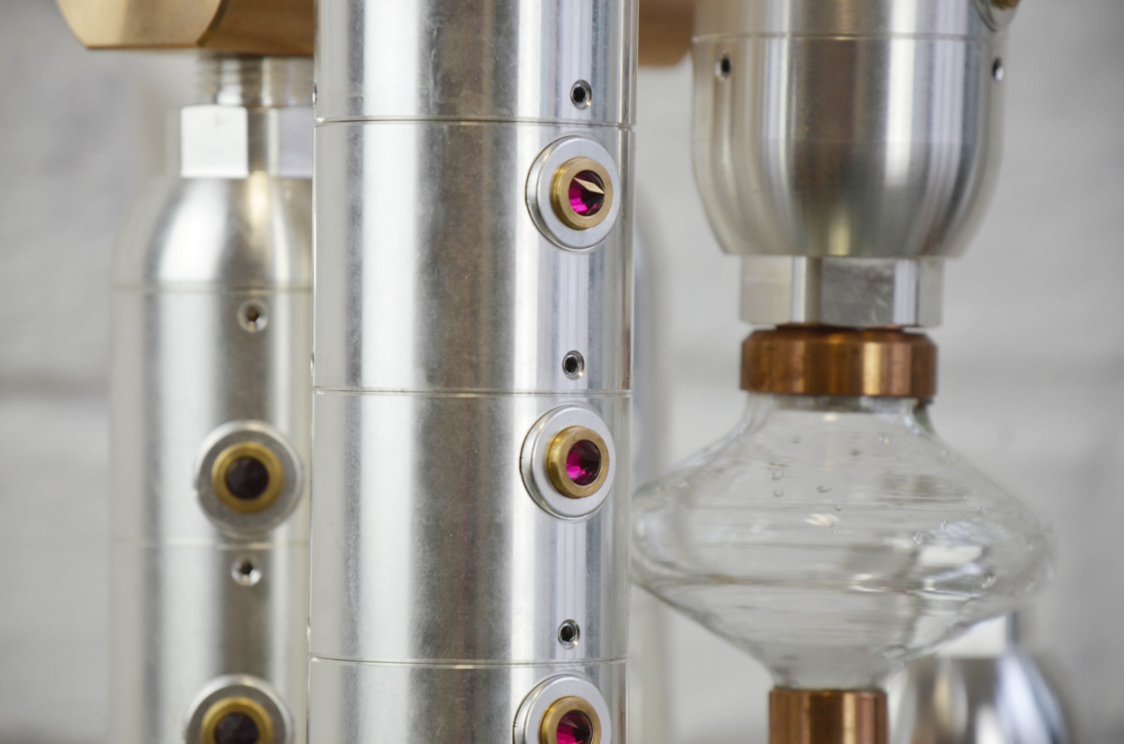 Unio Mystica 21 construction detail – titanium chambers with set rubies and glass sphere